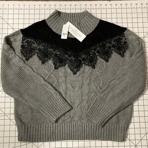 NWT New York & Company Women’s XL Black and Gray Lace Yoke 7th Ave Sweater